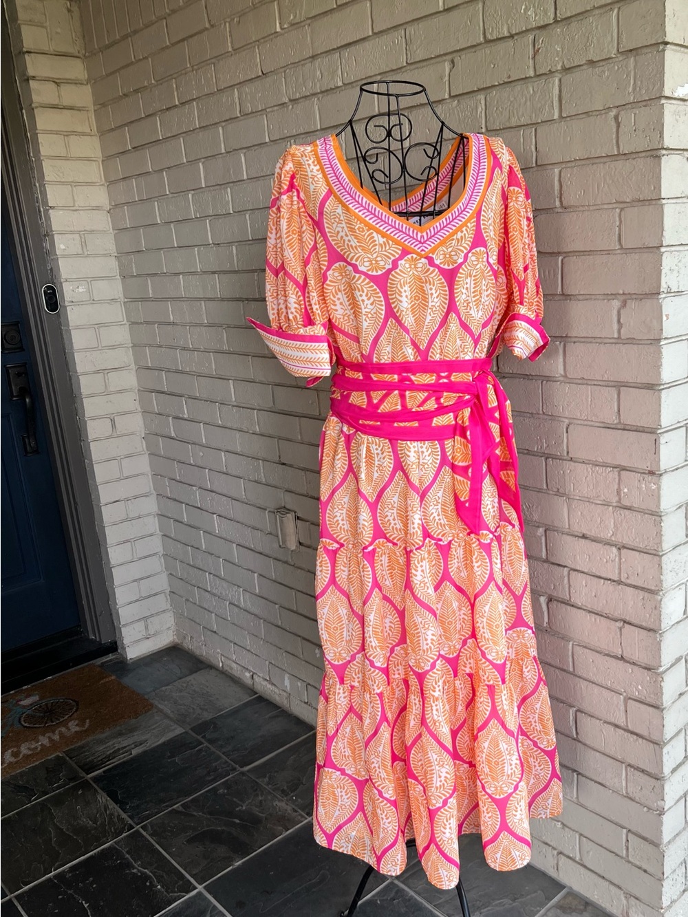 Gretchen Scott Designs Pink & Orange Printed Maxi Dress with Waist Tie